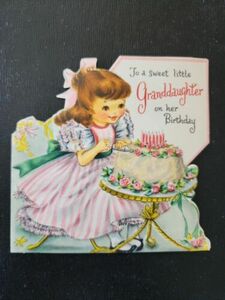 Vtg Hallmark Birthday Greeting Card Diecut Girl Cake Candles GRANDDAUGHTER 50S 海外 即決