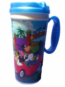 WALT DISNEY WORLD RAPID FILL HOT/COLD TRAVEL SOUVENIR MUG CUP BLUE WHITE W/ LID 海外 即決