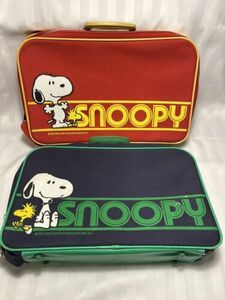 Set Of 2! Vintage 1965 Snoopy Woodstock Travel Kids Laptop Suitcase Purse Bag 海外 即決