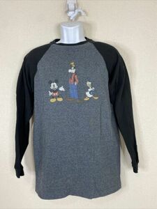 Vtg Disney Store Men Size S Gray Raglan Donald Mickey Goofy T Shirt Long Sleeve 海外 即決