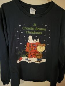 Peanuts Charlie Brown Christmas Size XL Blue L Sleeve 28 L 26 Across Front Chest 海外 即決