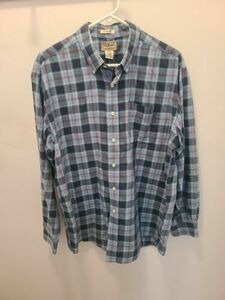 L.L. Bean US Navy Tartan Button Down Mens Large Blue Red vintage 海外 即決