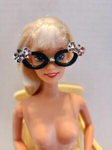 FOR BARBIE OR MONSTER HIGH DOLL BLACK ANIMAL PRINT BOW CAT EYE GLASSES 海外 即決