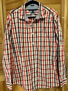 Vtg Tommy Hilfiger XL Button Front Shirt Men's Red White Blue Classic Fit . 海外 即決