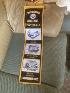 Pittsburgh Steelers Stadium Banner Embroidered Wool W/hanging Rope 8” X 32” 海外 即決