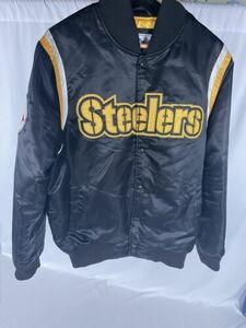 Pittsburgh Steelers Vintage STARTER Snap Down Varsity Jacket BLACK Size Medium 海外 即決