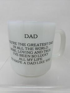 Vintage MCM DAD White Milk Glass Coffee Mug Cup Glasbake Black Lettering Poem 海外 即決