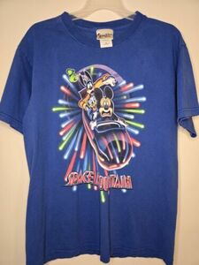 Vintage Space Mountain Disney World Blue T-Shirt Double-Sided Medium SMALL STAIN 海外 即決