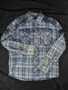 Affliction Live Fast Commerce Woven Mens XL Button Blue Embroidered Shirt 海外 即決