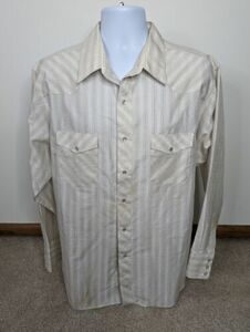 Vintage Wrangler Western Pearl Snap Striped Shirt Men's XL White Flawed T3F 海外 即決