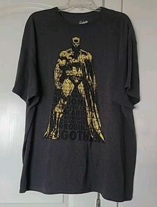 Batman Dark Knight Vintage T-Shirt Size XXL Gray w/Yellow Graphics Short Sleeves 海外 即決