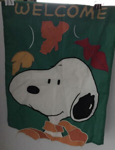 Vintage Snoopy Welcome Flag w/Fall Leaves 海外 即決
