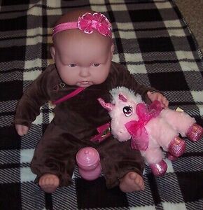 Chubby Berenguer 19" Weighted Baby Doll Blue Eyes 3 Outfits Bottle Unicorn EUC 海外 即決