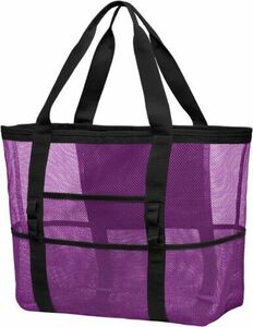 F-color Beach Bag, Mesh Bag Oversized Purple, 15" X 17.9" X 9" 海外 即決