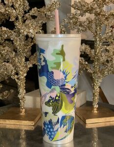 NWT Starbucks Summer 2024 White Pearl Marble Multicolor Floral Tumbler 海外 即決