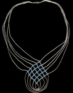 Native American Turquoise Liquid Sterling Silver 5 Strand Weave Necklace 19.5” 海外 即決