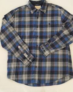 Weatherproof Vintage Men's Flannel Size L Blue Button Up Plaid Long Sleeve 海外 即決