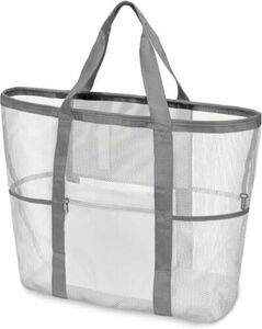 F-color Beach Bag, Mesh Bag Oversized Bcs005 - White, 16.5" X 9" X 17" 海外 即決