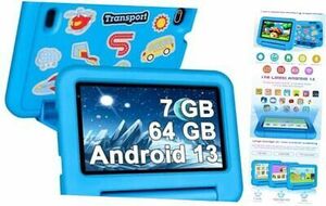 Kids Tablet Android 13 Tablet 7 Inch, 7GB RAM+64GB ROM (TF 1TB), with Blue 海外 即決