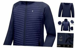 Men's Insulated Running Warm Jacket, Thermal Hybrid X-Large Hooded-dark Blue 海外 即決