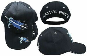Native American Feather and Beads Native Pride Indian Black Embroidered Cap Hat 海外 即決