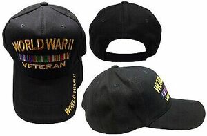 World War II WWII Veteran Ribbon Black Embroidered Baseball Hat Cap 海外 即決