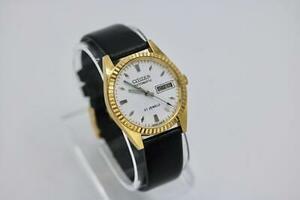CITIZEN Eagle Automatic Day/Date 34mm Gold-tone Watch Fluted Bezel 4-281080 KT 海外 即決