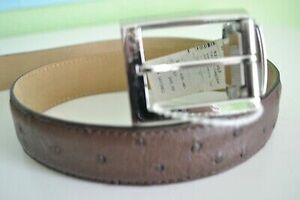 TUMI Men's Ostrich Leather Belt Size 34(85)New Brown Made in France 海外 即決