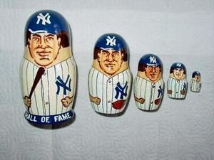 (5) Piece NEW YORK YANKEES HALL of FAME Mini Russian Nesting Dolls Set Ruth Lou 海外 即決