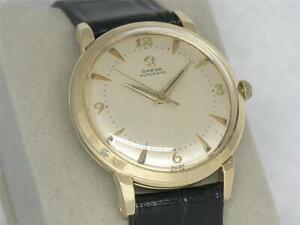34MM SOLID 14K OMEGA MENS BUMPER AUTOMATIC WRISTWATCH, SIGNED 5X, SERVICED! 海外 即決