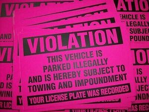 100- Pink Violation Parked illegally Towing Impound Warning No Parking Stickers 海外 即決