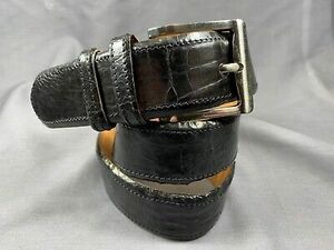 Genuine BLACK Alligator-Crocodile skin Waist 31-32 Belt Size 33-34 x 1.5" wide 海外 即決