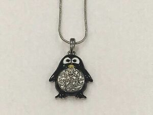 Cute Penguin with Rhinestone Belly Pendant Necklace on Chain Animal Lover 海外 即決