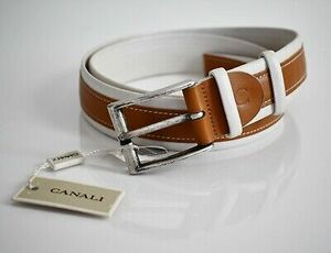 $350 New CANALI Camel Ivory LEATHER Men's Belt EUR-120 US-48/49 海外 即決