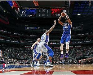 Joel Embiid Philadelphia 76ers Unsigned Shooting vs. Detroit Pistons Photo 海外 即決