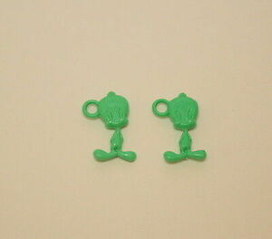 2 Vtg Grn Plastic Toy Gumball Machine Charm Tweety Bird WB Looney Tunes 70s NOS 海外 即決