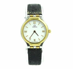Ladies OMEGA DEVILLE 18k Gold Stainless Steel Leather Band Watch 595 0101 0901 海外 即決