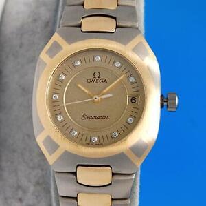 Mens Omega Seamaster Polaris 18K Gold & Titanium watch - Gold Diamond Dial 海外 即決