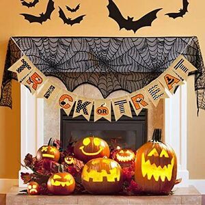 Halloween Banner Happy Trick or Treat Hanging Burlap for ブラック 海外 即決