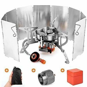 6800W Windproof Camp Stove Camping Gas Stove with Windscreen Fuel Canister Ad... 海外 即決