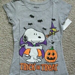 Peanuts Halloween Kid's T-Shirt SS Trick of Treat Gray Youth Girls Size 6/6X New 海外 即決