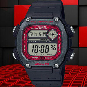 Casio Mens DW291H-1BV Black Red Classic 200m Sports Watch Alarm Chronograph New 海外 即決
