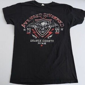 Vintage Avenged Men's SMALL FIT Sevenfold T Shirt Skull Orange County Black 海外 即決