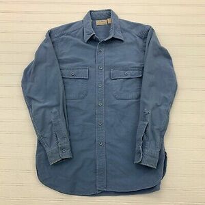 Vintage L.L. Bean Cotton Two Pocket Blue Button Up Adult Size L 海外 即決