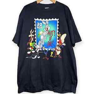 1997 Vintage Looney Tunes Mens L XL Black What's Up Doc Stamp Collection T-Shirt 海外 即決