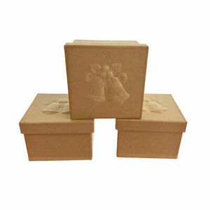 Value Pack of 3 Square Box with Bells Embossed Lid - Natural 海外 即決