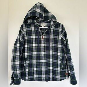 LL Bean Unisex Relaxed Fit Full Zip Flannel Plaid Hooded Jacket Size Medium 海外 即決