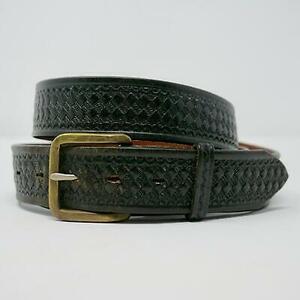 DON HUME Miami OK Black Basketweave Leather Belt Police Brass Buckle B109 56 EUC 海外 即決