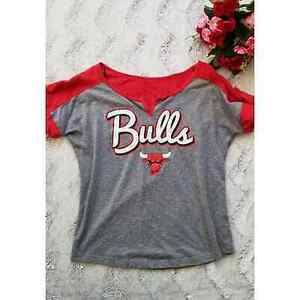 Womens Chicago Bulls Gray Red Vintage Tshirt Baseball Style Size M 海外 即決