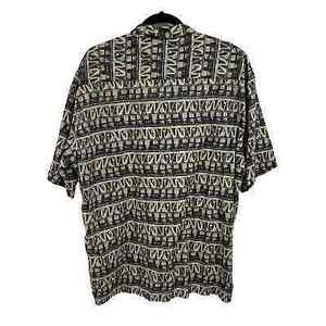 Island View Men's Vintage Black Tan Abstract Print Short Sleeve Button Down XL 海外 即決